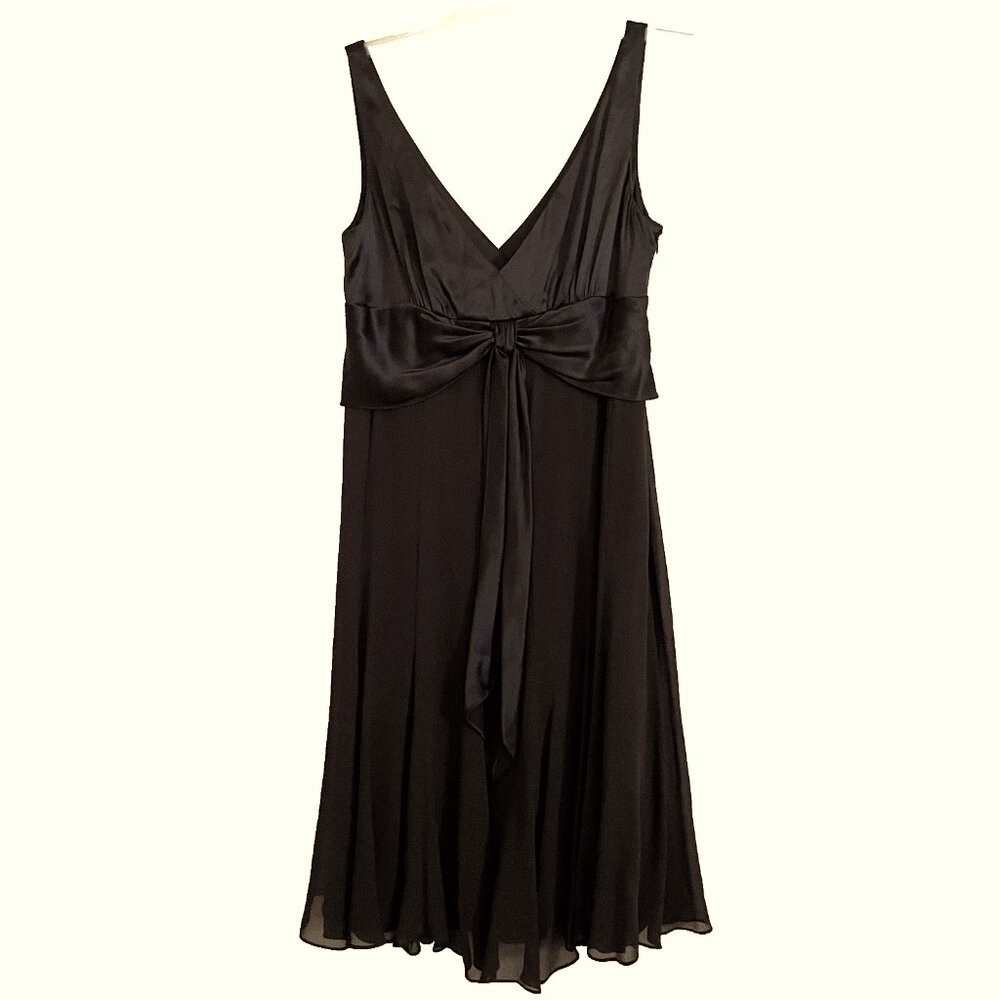 Maggy London Babydoll Dress Size 6 Brown Silk Bow V-neck Vintage Y2K Party Event